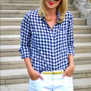 J. Crew Factory Gingham check navy button up